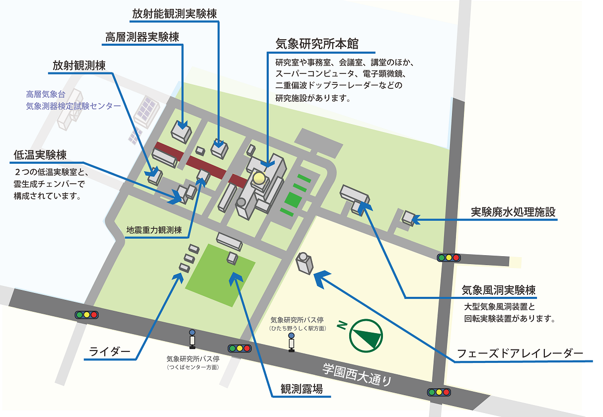 気象研究所施設等の配置図